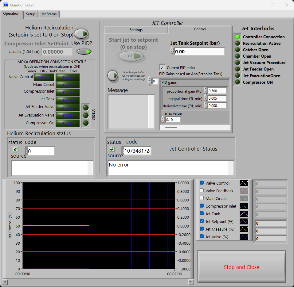 User interface for the gas flow stabilization